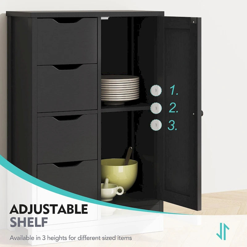 Futzca Bathroom Floor Storage Cabinet, Freestanding Pantry Cabinet with 4 Drawers and 1 Door
