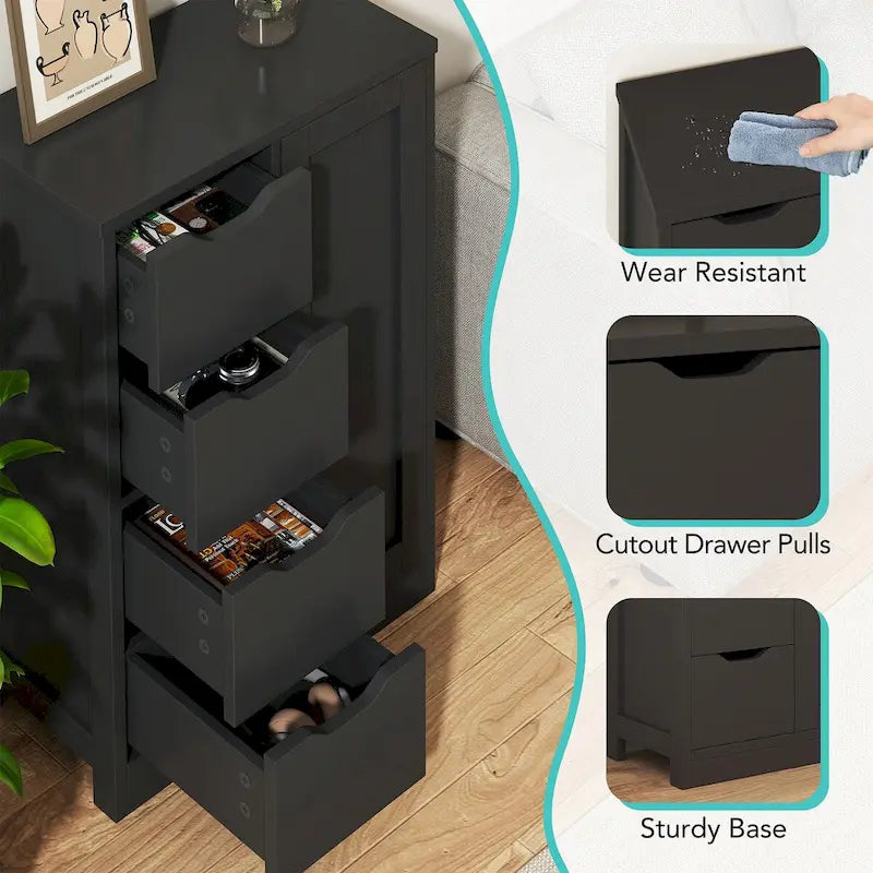 Futzca Bathroom Floor Storage Cabinet, Freestanding Pantry Cabinet with 4 Drawers and 1 Door