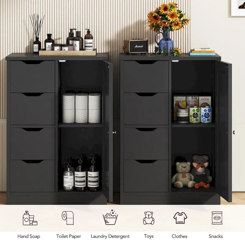 Futzca Bathroom Floor Storage Cabinet, Freestanding Pantry Cabinet with 4 Drawers and 1 Door