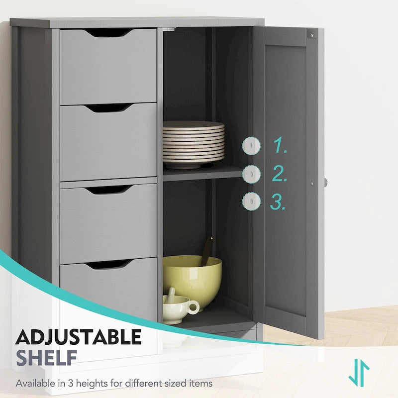 Futzca Bathroom Floor Storage Cabinet, Freestanding Pantry Cabinet with 4 Drawers and 1 Door