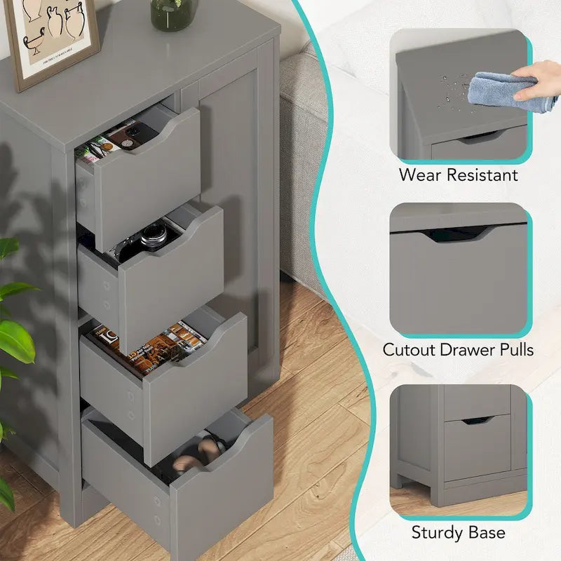 Futzca Bathroom Floor Storage Cabinet, Freestanding Pantry Cabinet with 4 Drawers and 1 Door