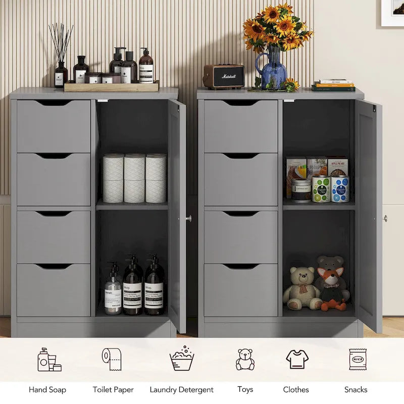 Futzca Bathroom Floor Storage Cabinet, Freestanding Pantry Cabinet with 4 Drawers and 1 Door