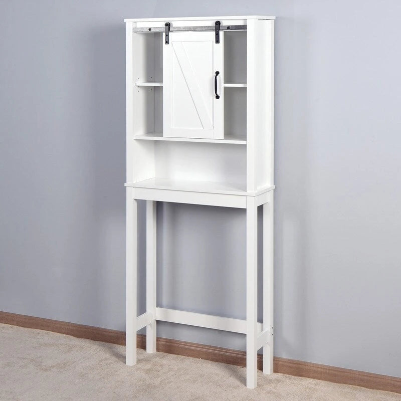 Over-the-Toilet Storage Cabinet with Adjustable Shelves and Barn Door