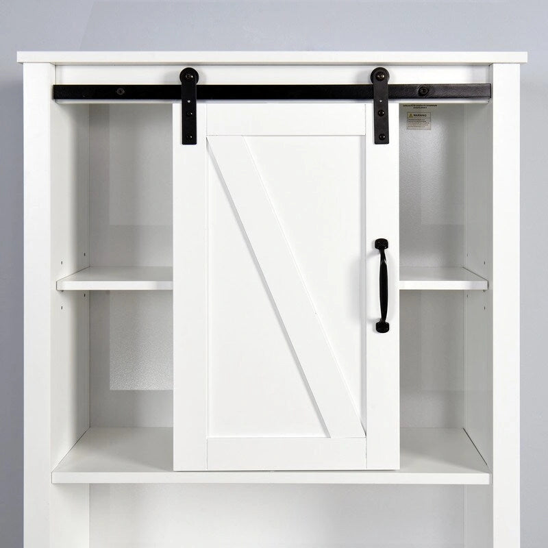 Over-the-Toilet Storage Cabinet with Adjustable Shelves and Barn Door