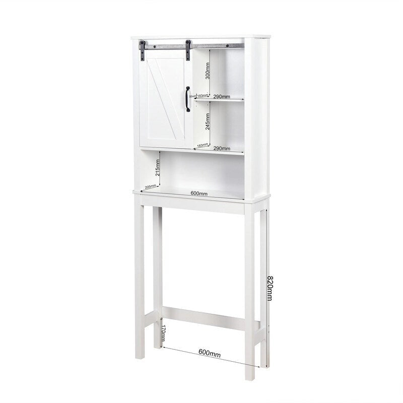 Over-the-Toilet Storage Cabinet with Adjustable Shelves and Barn Door