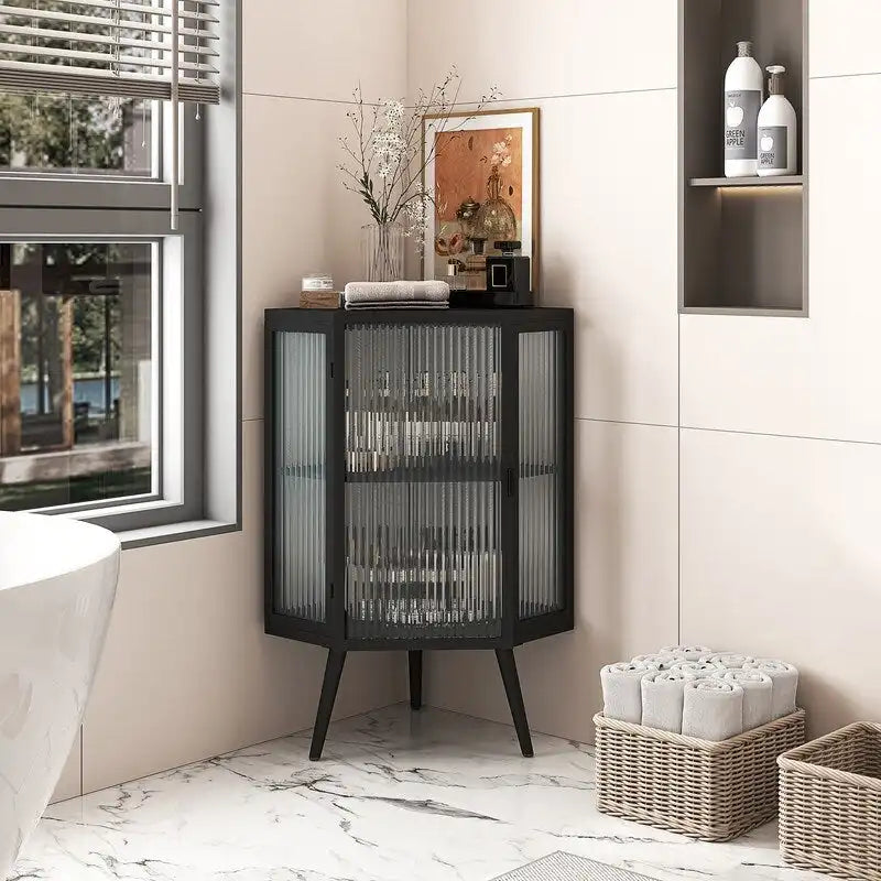 Grondin Modern Style 22.25  Bathroom Corner Storage Cabinet with Tempered Glass Doors and Interior Adjustable Shelf