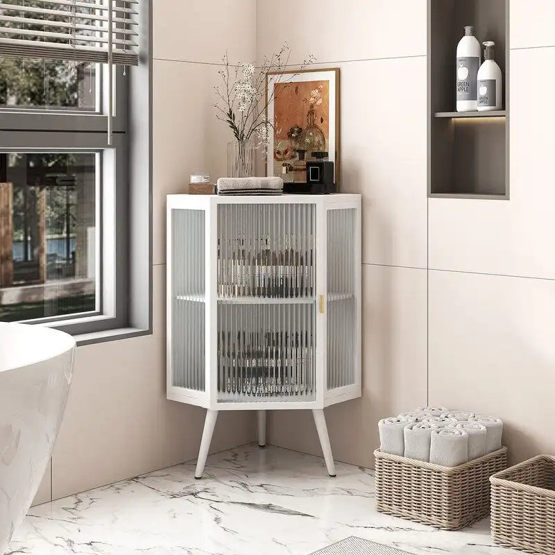 Grondin Modern Style 22.25  Bathroom Corner Storage Cabinet with Tempered Glass Doors and Interior Adjustable Shelf