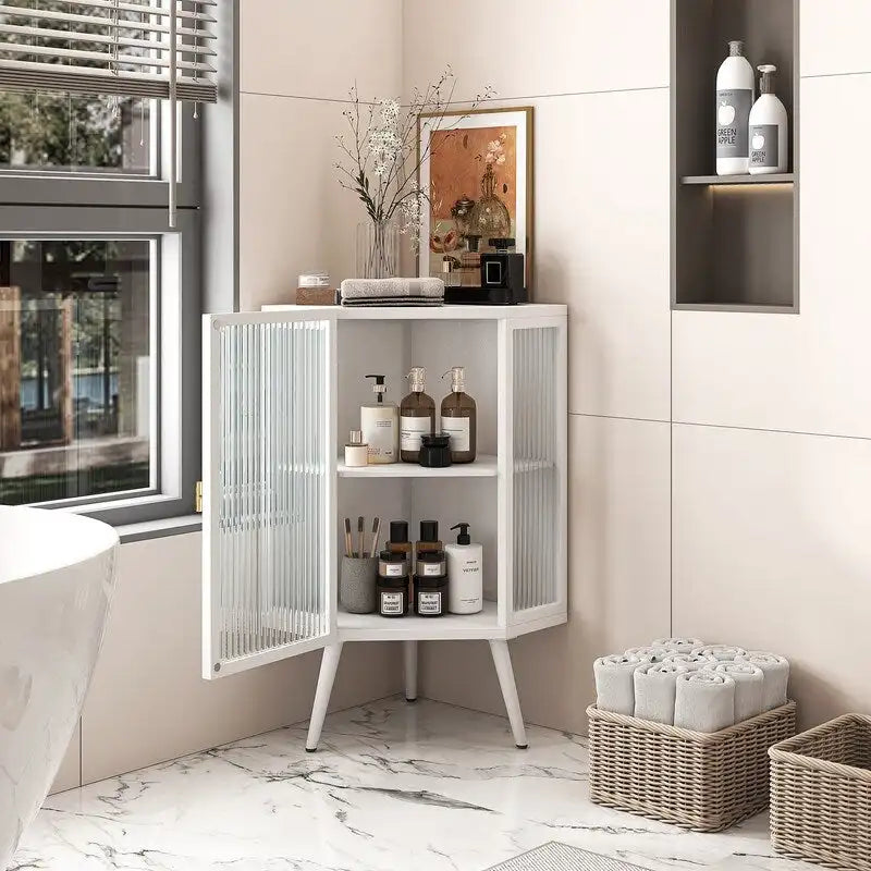 Grondin Modern Style 22.25  Bathroom Corner Storage Cabinet with Tempered Glass Doors and Interior Adjustable Shelf