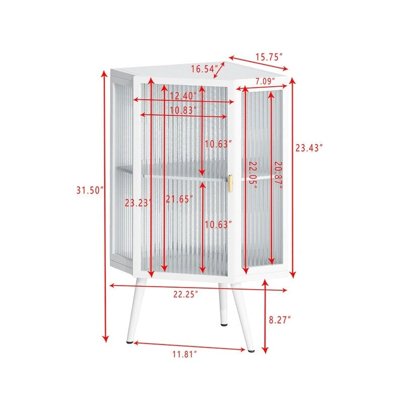 Grondin Modern Style 22.25  Bathroom Corner Storage Cabinet with Tempered Glass Doors and Interior Adjustable Shelf