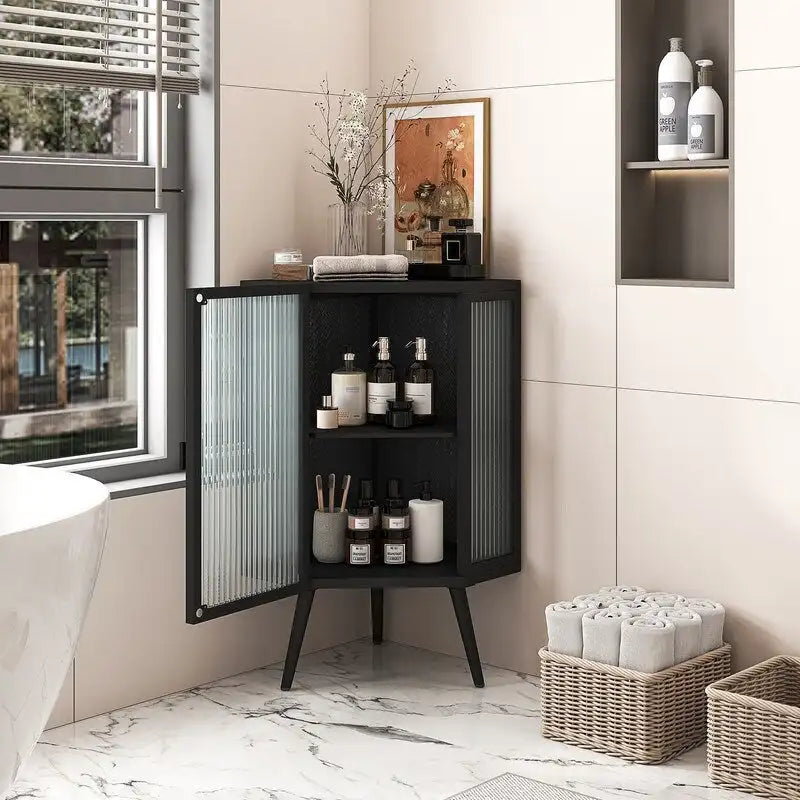 Grondin Modern Style 22.25  Bathroom Corner Storage Cabinet with Tempered Glass Doors and Interior Adjustable Shelf