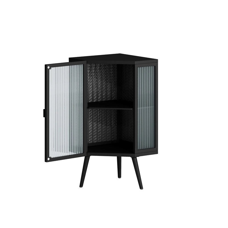 Grondin Modern Style 22.25  Bathroom Corner Storage Cabinet with Tempered Glass Doors and Interior Adjustable Shelf