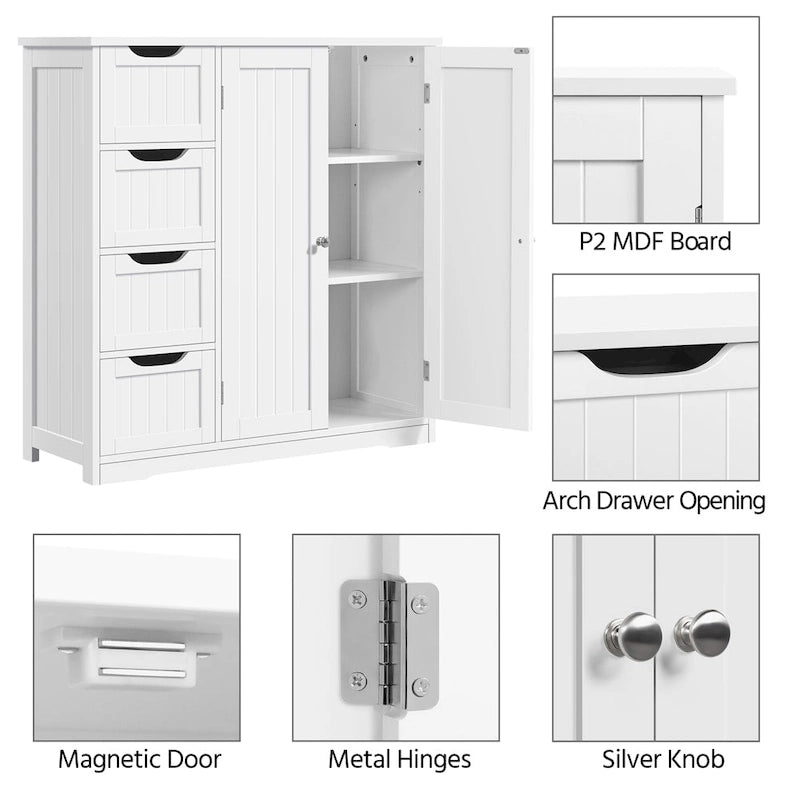Yaheetech Bathroom Storage Cabinet with Adjustable Shelf, White - N/A