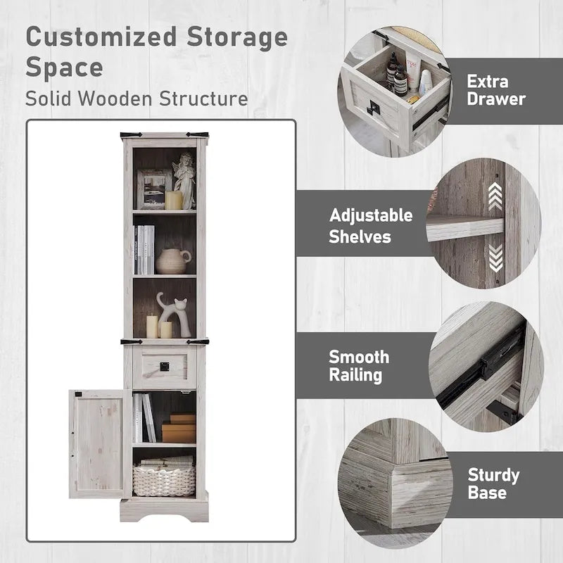 Farmhouse Bathroom Storage Cabinet, Storage Cabinet, Tall Linen Tower