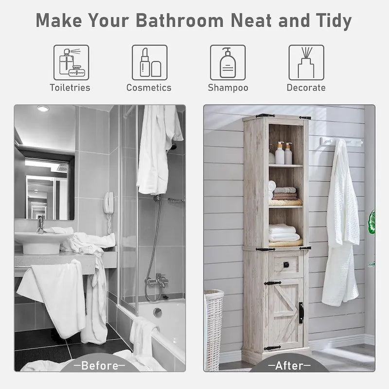 Farmhouse Bathroom Storage Cabinet, Storage Cabinet, Tall Linen Tower