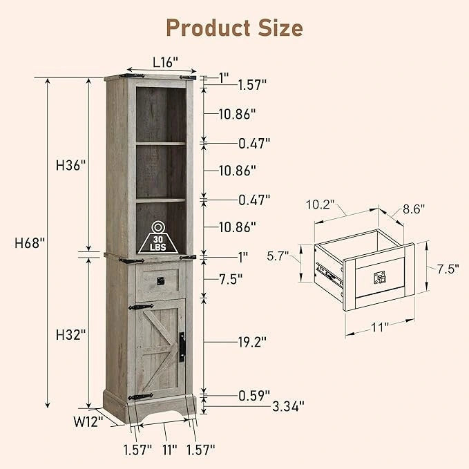 Farmhouse Bathroom Storage Cabinet, Storage Cabinet, Tall Linen Tower