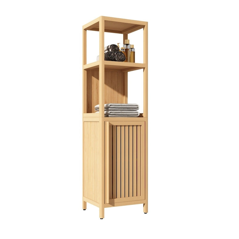 Bathroom Natural Bamboo Linen Tower Storage Cabinet