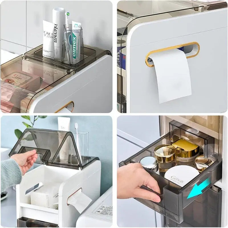 Bathroom Floor Cabinet 4-Tiers Free Standing Toilet Paper Holder - 16.14 D x 6.9 W x 37.91 H