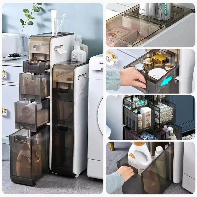 Bathroom Floor Cabinet 4-Tiers Free Standing Toilet Paper Holder - 16.14 D x 6.9 W x 37.91 H