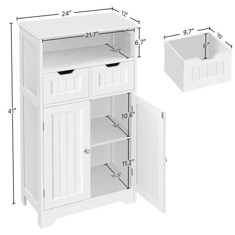 Bathroom Storage Cabinet with 2 Drawers - 12 D x 24 W x 41 H