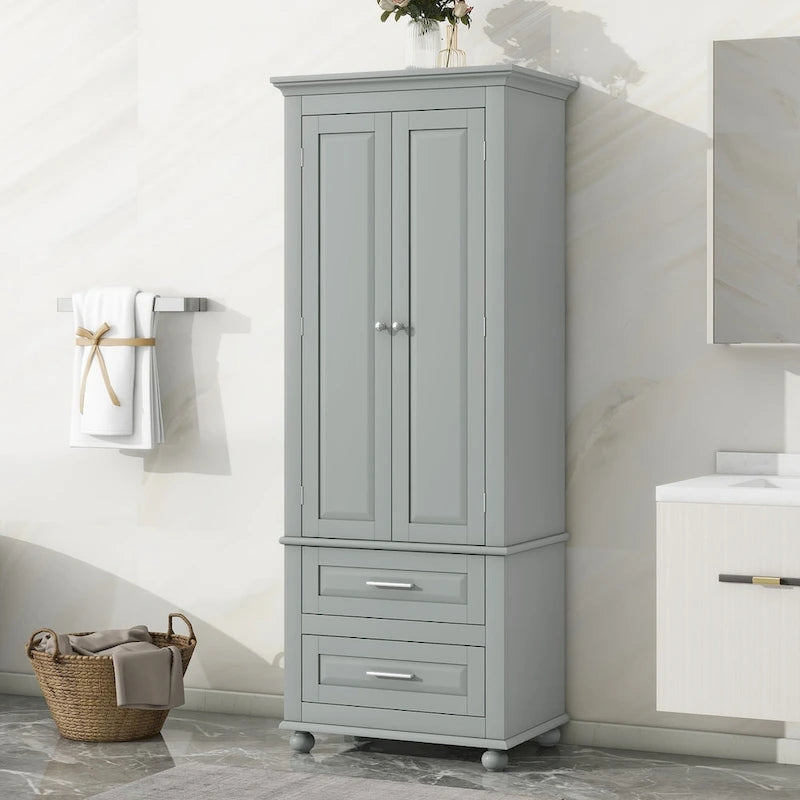 Tall Storage Cabinet with Two Drawers for Bathroom/Office, Grey