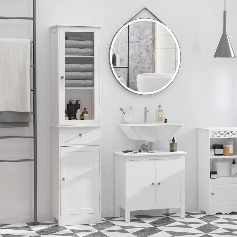 Slim Bathroom Storage Cabinet, Tall Bathroom Cabinet,Narrow Linen Tower with Acrylic Door,Drawer and Shelves