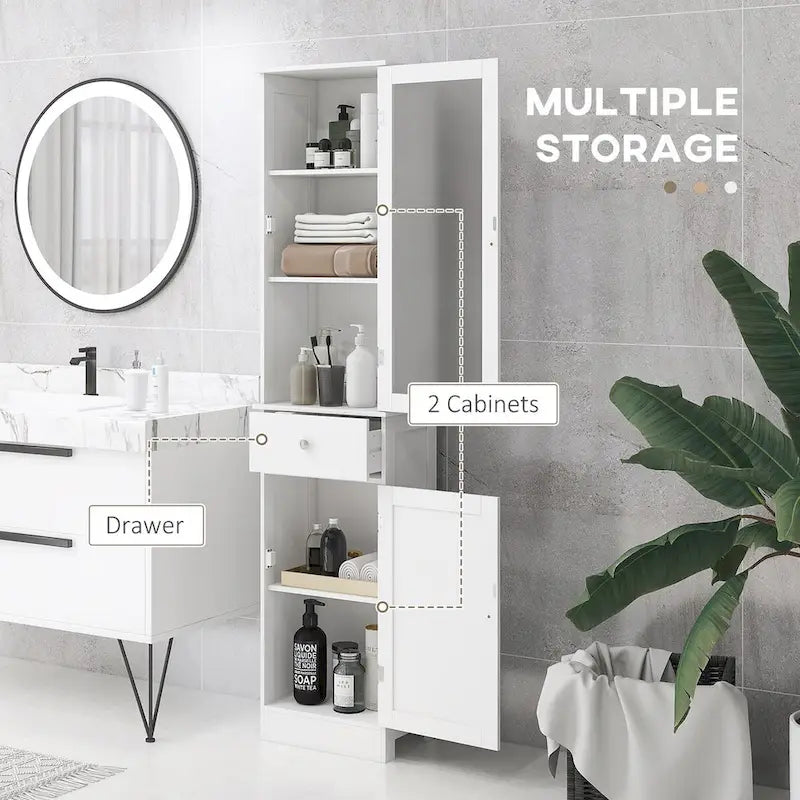 Slim Bathroom Storage Cabinet, Tall Bathroom Cabinet,Narrow Linen Tower with Acrylic Door,Drawer and Shelves