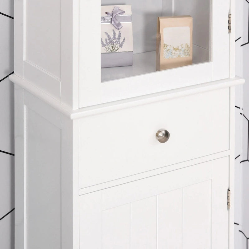 Slim Bathroom Storage Cabinet, Tall Bathroom Cabinet,Narrow Linen Tower with Acrylic Door,Drawer and Shelves