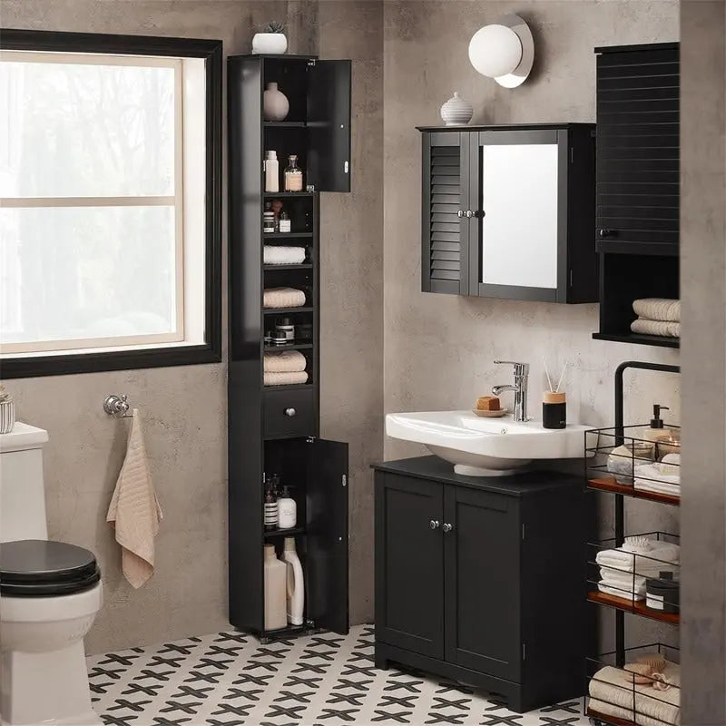 Black Bathroom Tall Cabinet - 7.87 D x 7.87 W x 70.87 H