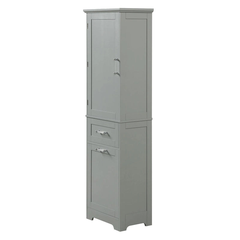 68 Tall Bathroom Storage Cabinet, Freestanding Storage Cabinet with Two Different Size Drawers and Adjustable Shelf, MDF Board
