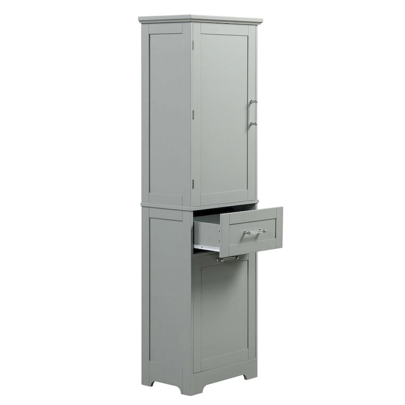 68 Tall Bathroom Storage Cabinet, Freestanding Storage Cabinet with Two Different Size Drawers and Adjustable Shelf, MDF Board