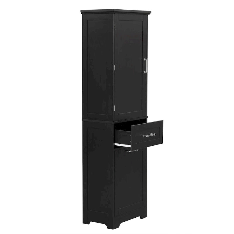 68 Tall Bathroom Storage Cabinet, Freestanding Storage Cabinet with Two Different Size Drawers and Adjustable Shelf, MDF Board