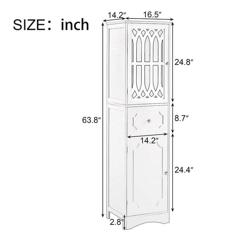 64  Wood 2-door Bathroom Cabinet with Adjustable Shelves