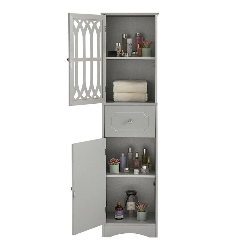 64  Wood 2-door Bathroom Cabinet with Adjustable Shelves
