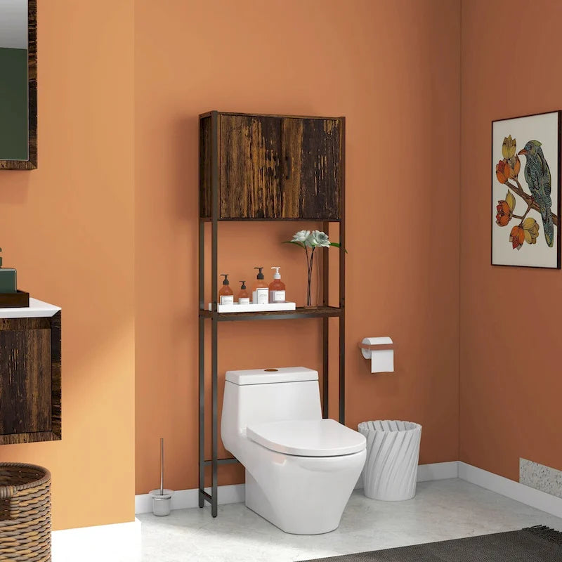 Industrial Over The Toilet Storage Cabinet with Double Door Cupboard and Adjustable Shelf