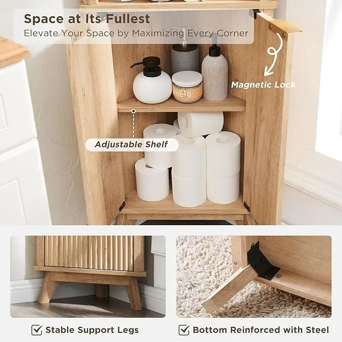 68  Modern Tall Corner Cabinet, Storage Cabinet with Faux Marble Top