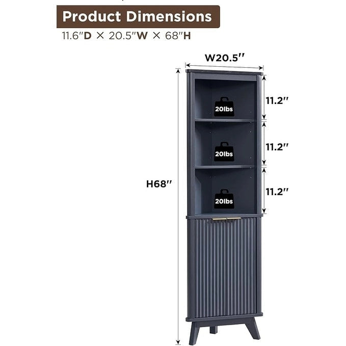 68  Modern Tall Corner Cabinet, Storage Cabinet with Faux Marble Top