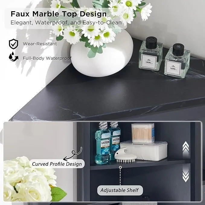 68  Modern Tall Corner Cabinet, Storage Cabinet with Faux Marble Top