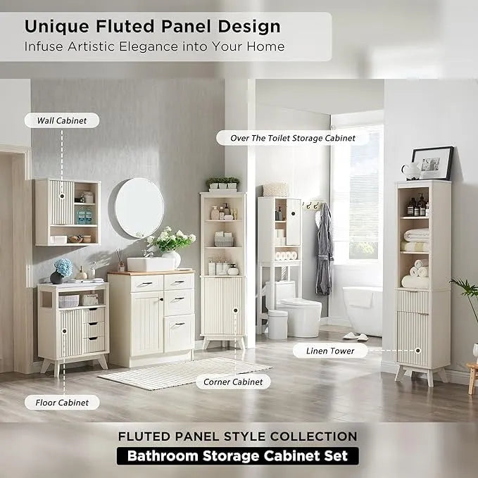 68  Modern Tall Corner Cabinet, Storage Cabinet with Faux Marble Top