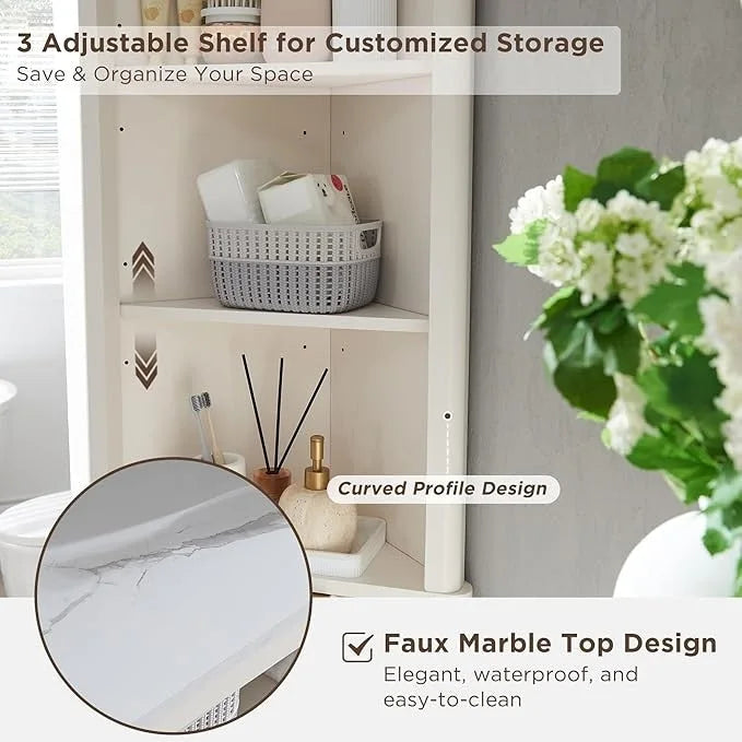 68  Modern Tall Corner Cabinet, Storage Cabinet with Faux Marble Top