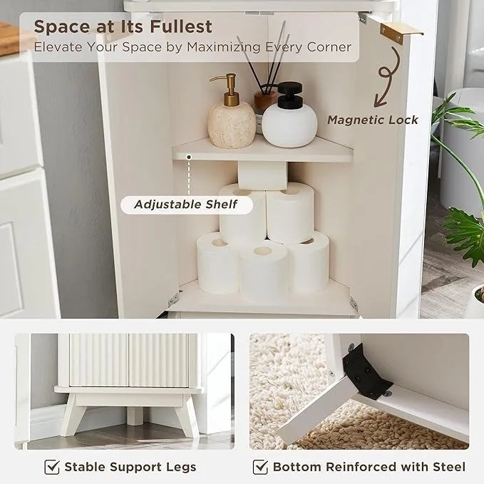 68  Modern Tall Corner Cabinet, Storage Cabinet with Faux Marble Top