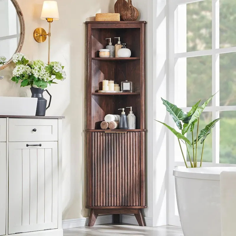 68  Modern Tall Corner Cabinet, Storage Cabinet with Faux Marble Top