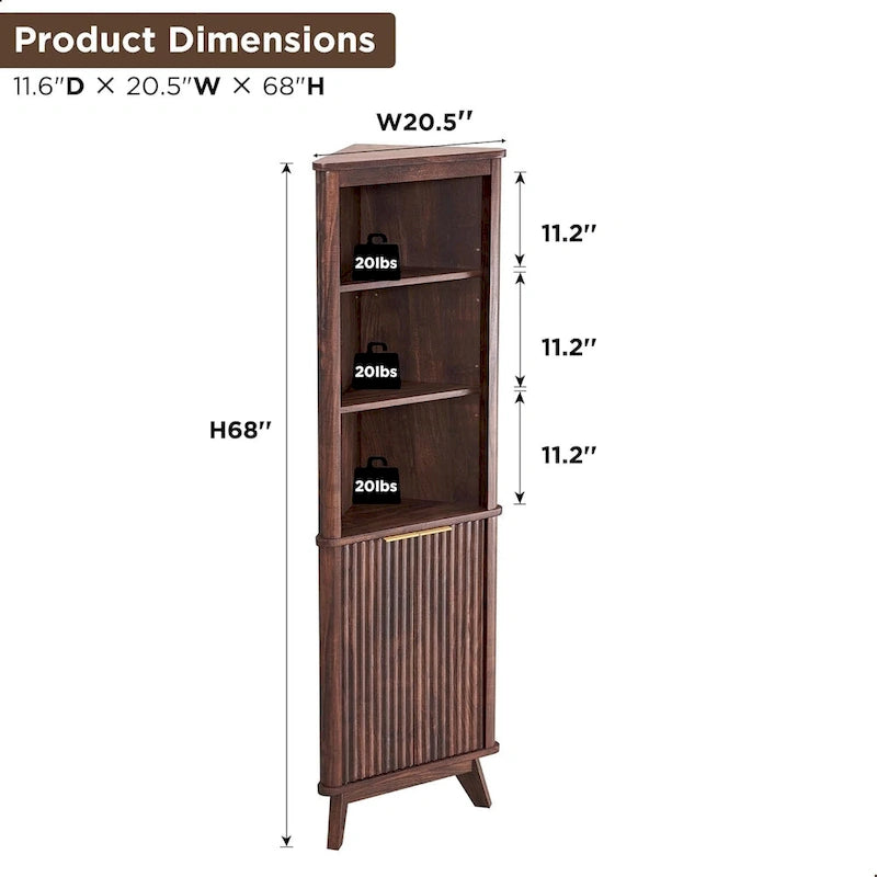 68  Modern Tall Corner Cabinet, Storage Cabinet with Faux Marble Top