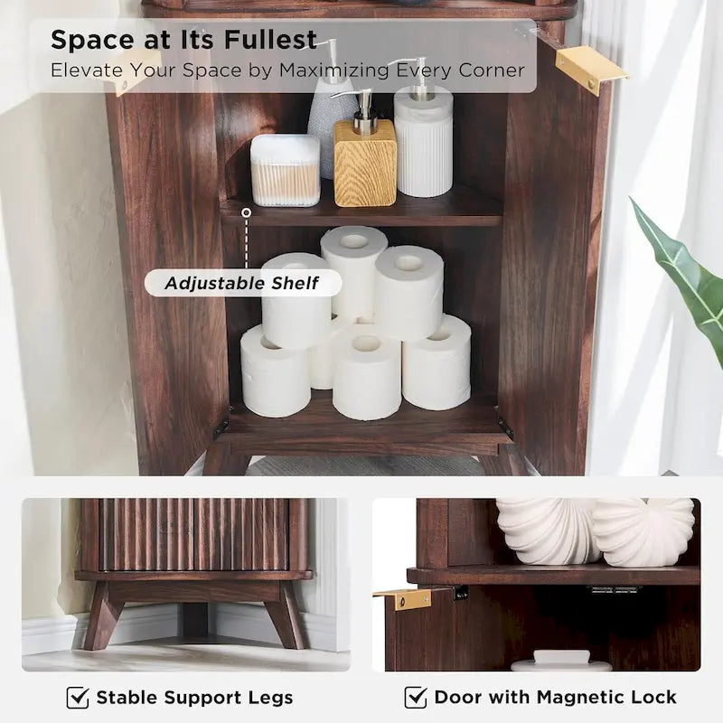 68  Modern Tall Corner Cabinet, Storage Cabinet with Faux Marble Top