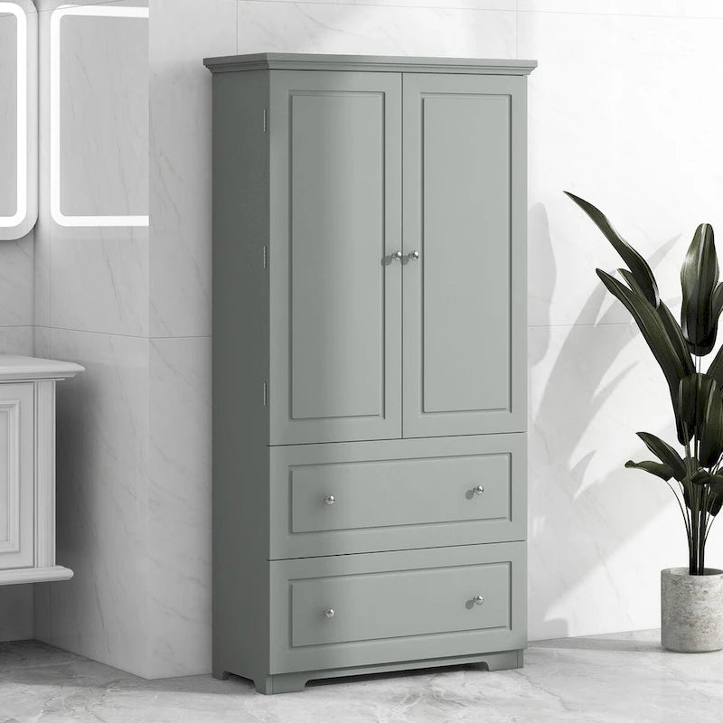 Wide Bathroom Storage Cabinet Freestanding Storage Cabinet with Two Drawers and Adjustable Shelf MDF Board with Painted Finish