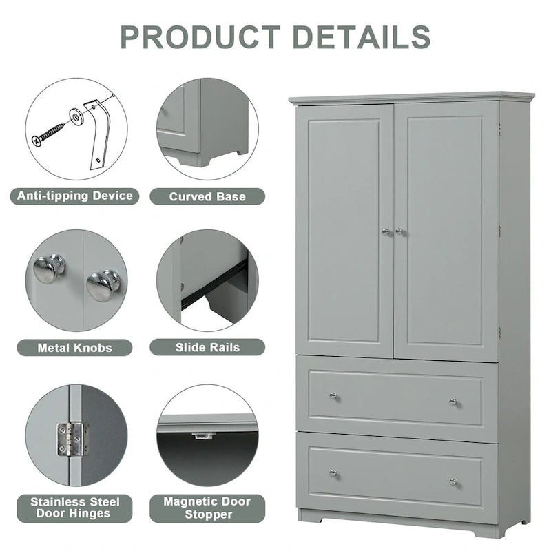 Wide Bathroom Storage Cabinet Freestanding Storage Cabinet with Two Drawers and Adjustable Shelf MDF Board with Painted Finish