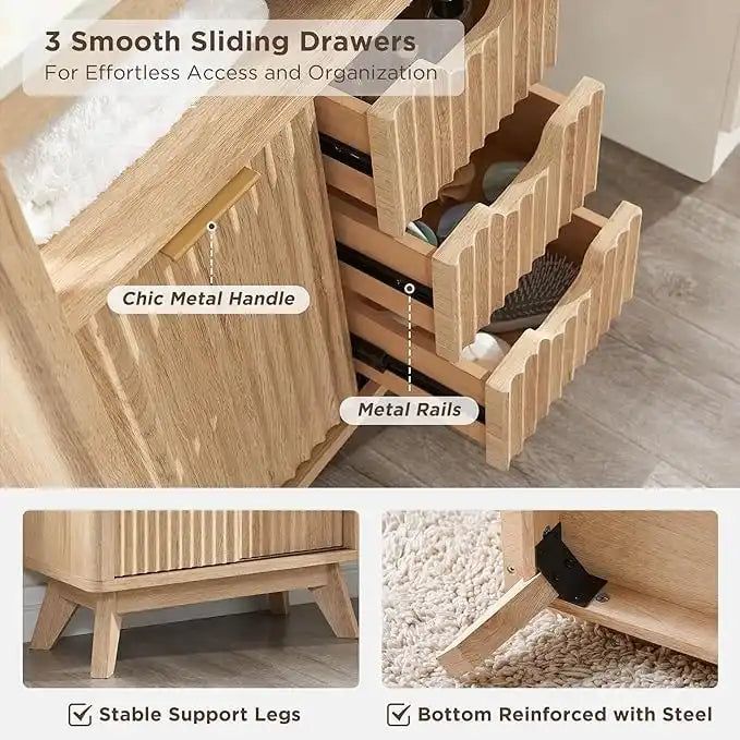 Modern Bathroom Floor Cabinet, Storage Organizer w/Faux Marble Top