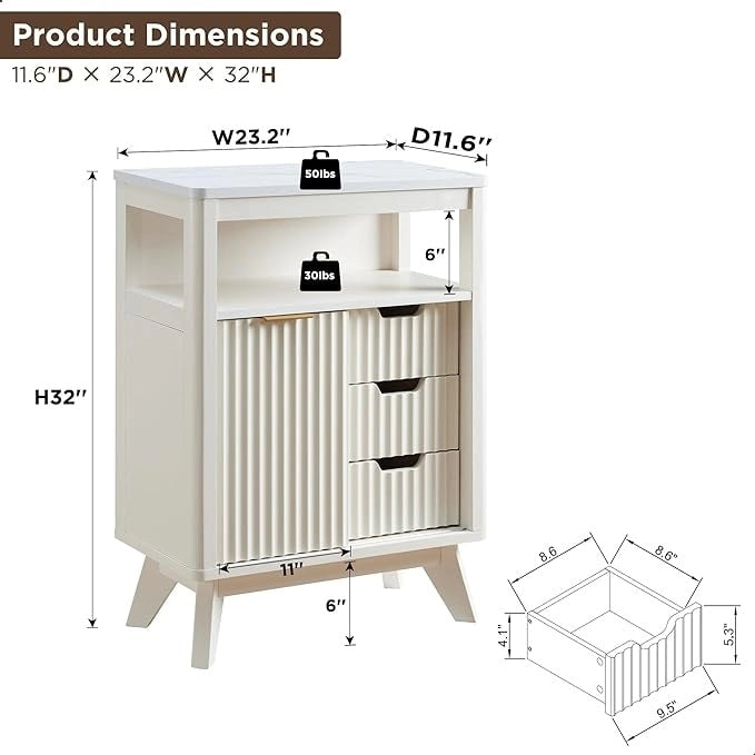 Modern Bathroom Floor Cabinet, Storage Organizer w/Faux Marble Top