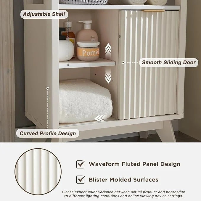 Modern Bathroom Floor Cabinet, Storage Organizer w/Faux Marble Top