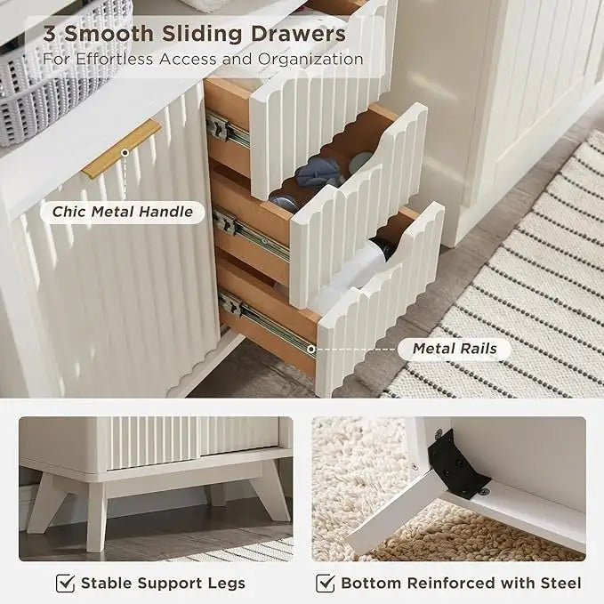 Modern Bathroom Floor Cabinet, Storage Organizer w/Faux Marble Top