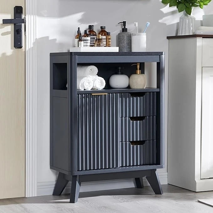 Modern Bathroom Floor Cabinet, Storage Organizer w/Faux Marble Top